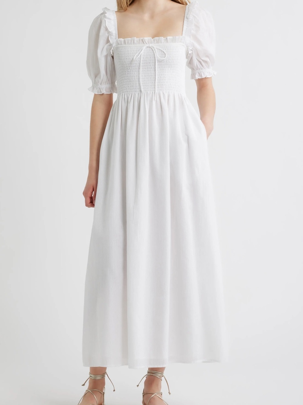 Hill House White Smocked Square-Neck Maxi Dress with Puff Sleeves - Picture 1 of 7